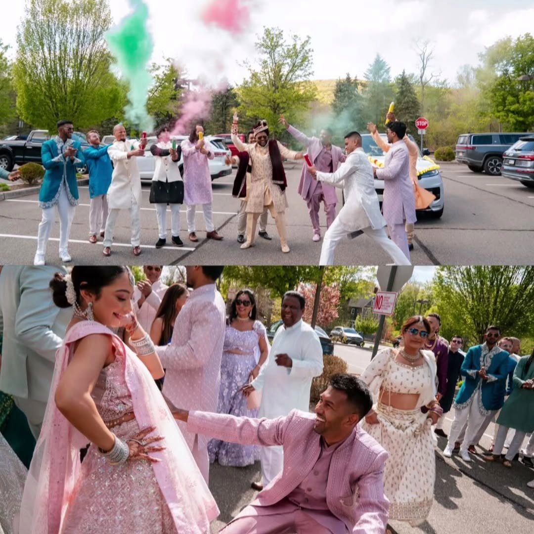 Baraat procession with color smoke